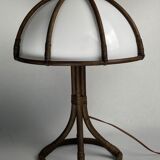 Bamboo rattan mushroom table lamp, Dutch 1970s