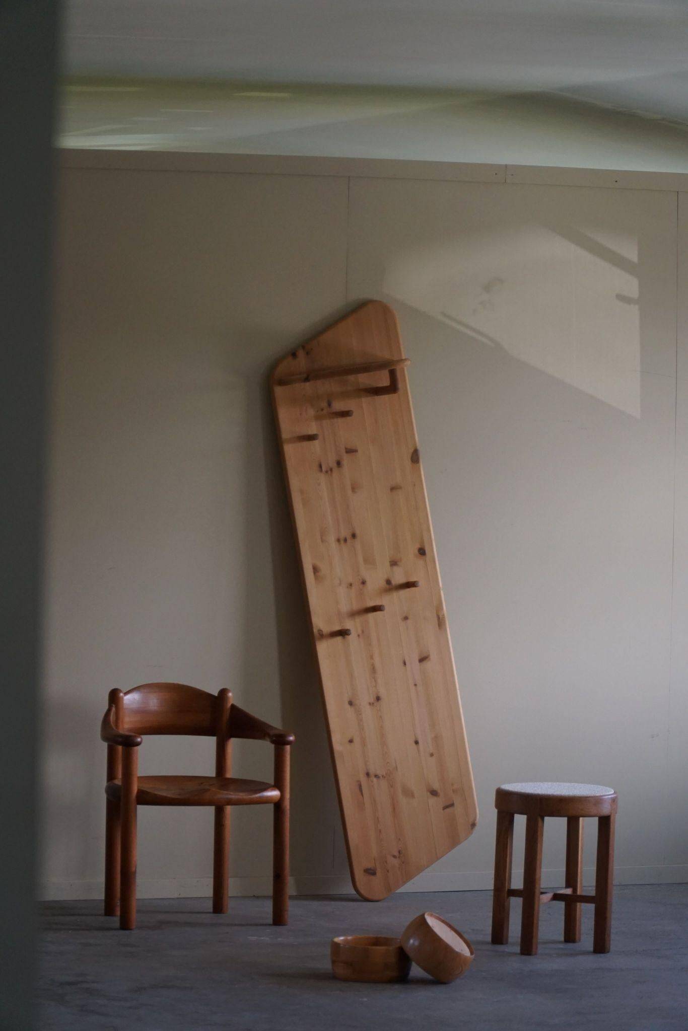 Sculptural wall coat rack in modern Danish design, made of solid pine, 1980s.