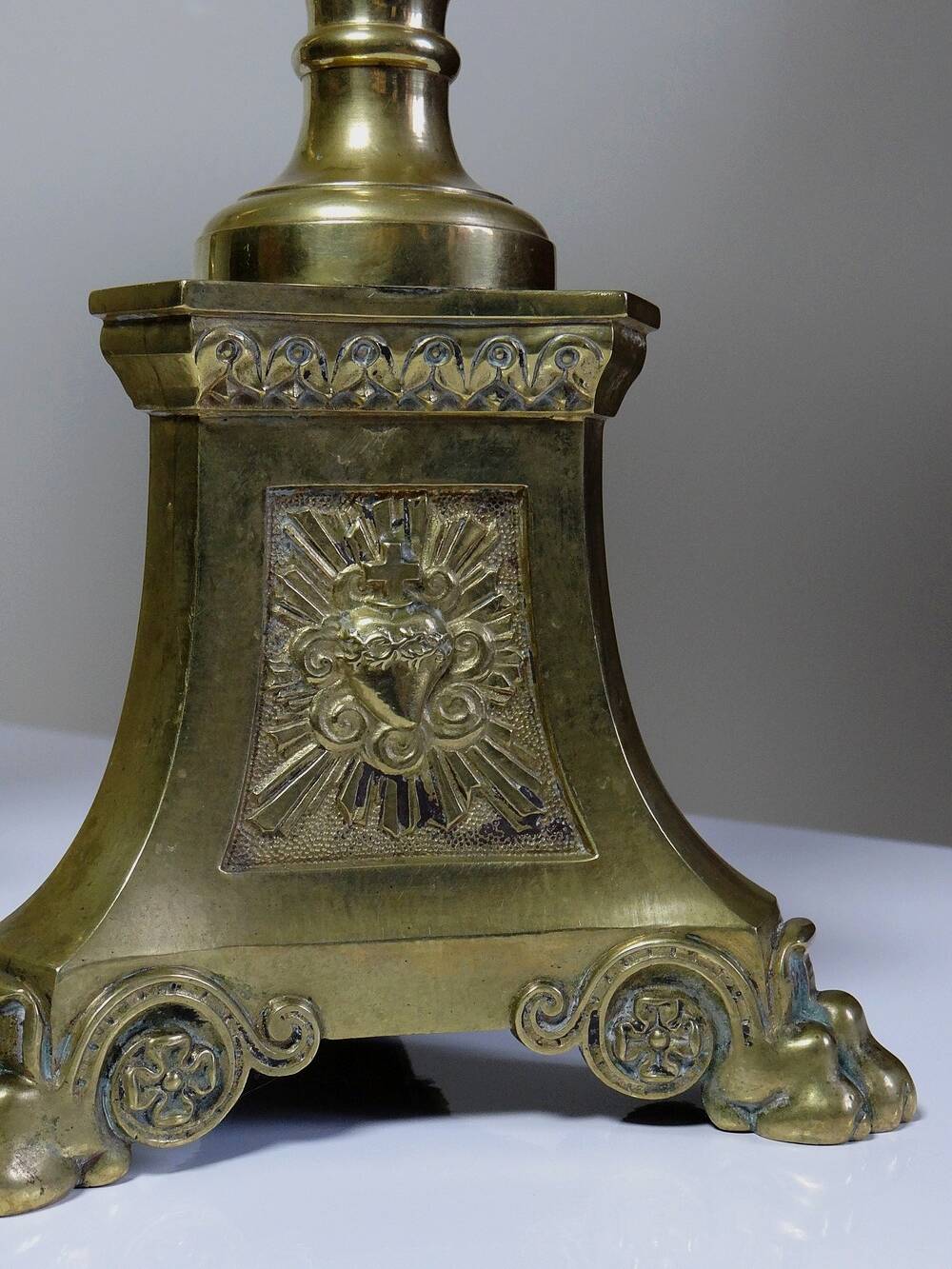 Pair of large 19th century church candlesticks in gilded bronze