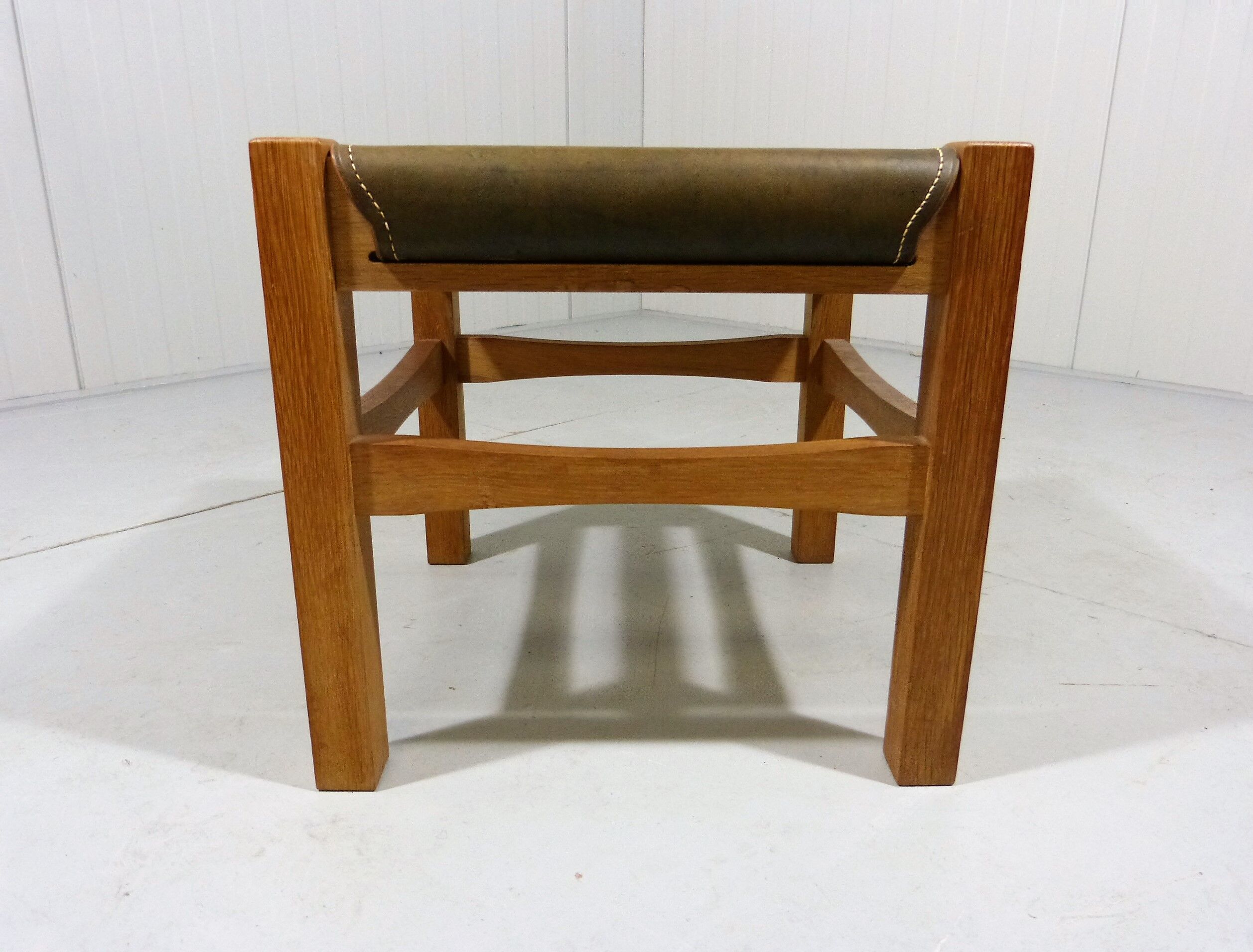 Wooden stool with saddle leather seat, 1970-80’s
