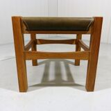 Wooden stool with saddle leather seat, 1970-80’s