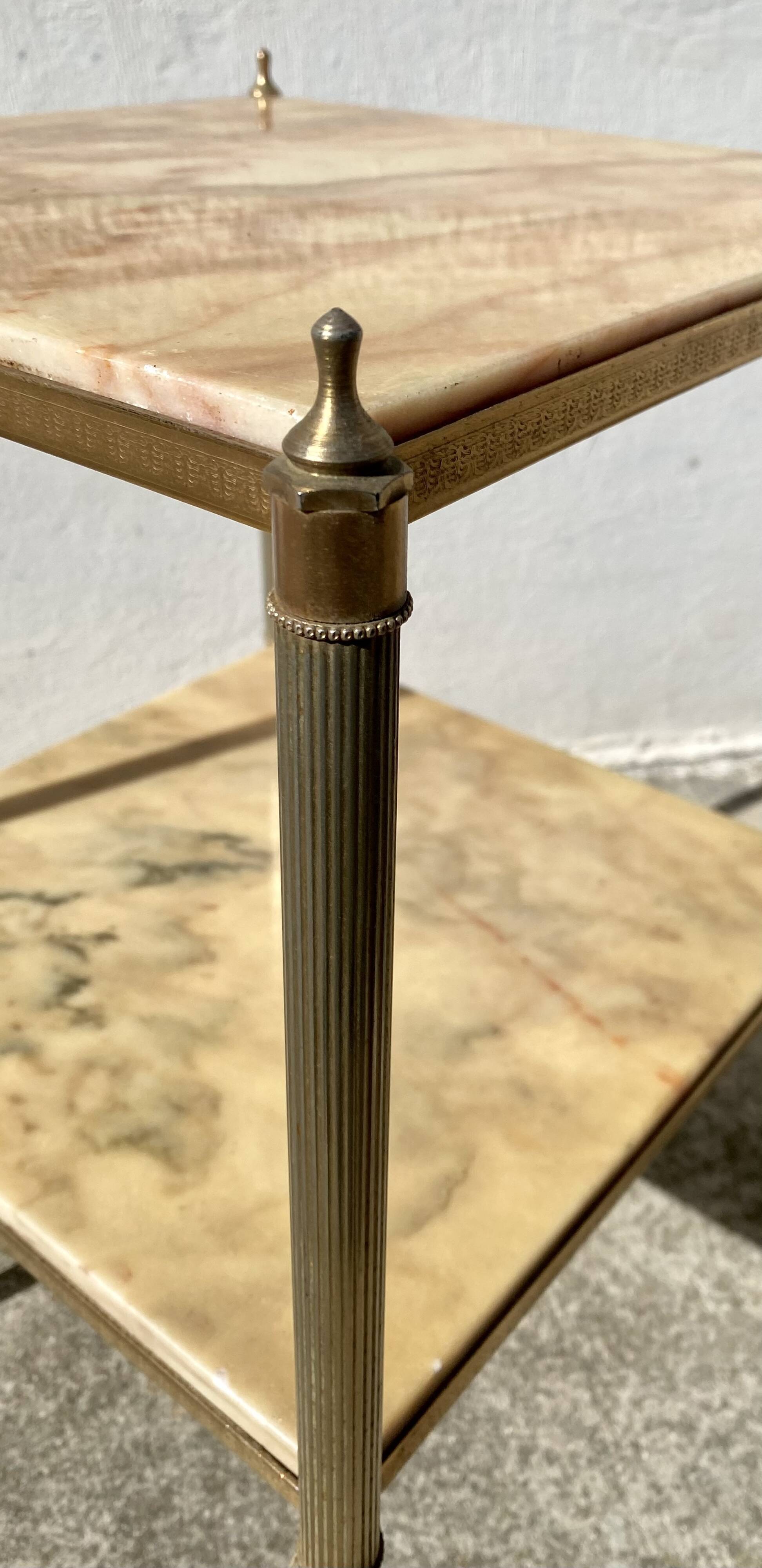 small side table with 2 brass and marble trays vintage 1960