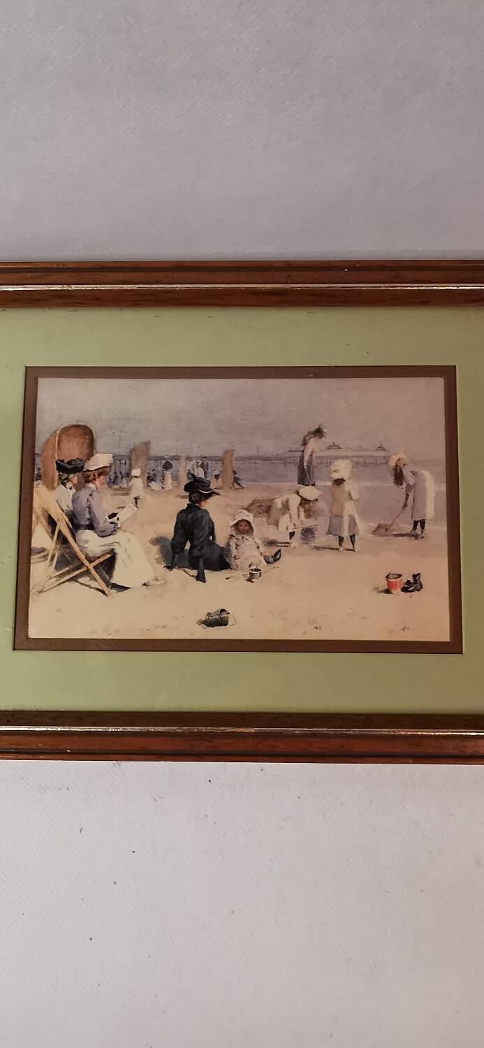 Frame with watercolor print Édouard Van Goethem seaside beach