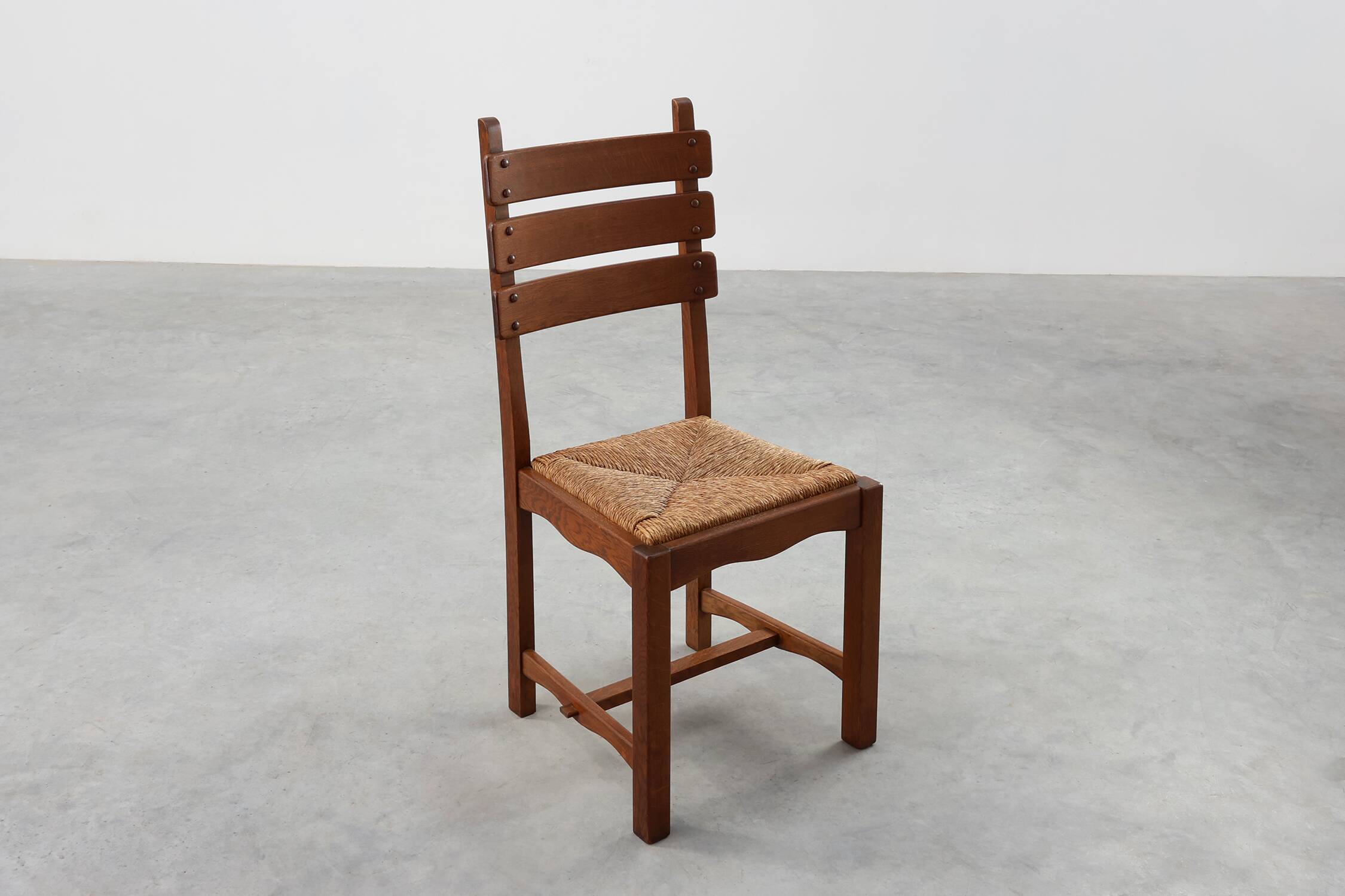Mid-Century Brutalist Oak and Wicker Chair, Belgium, 1960