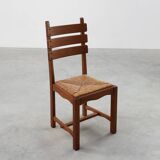 Mid-Century Brutalist Oak and Wicker Chair, Belgium, 1960