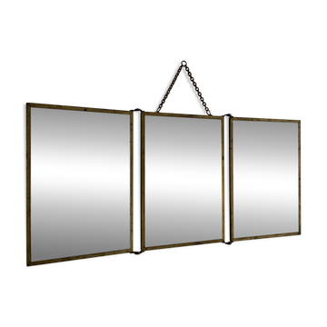 Vintage 1900 triptych barber mirror Art Nouveau gilded - 21 x 48 cm