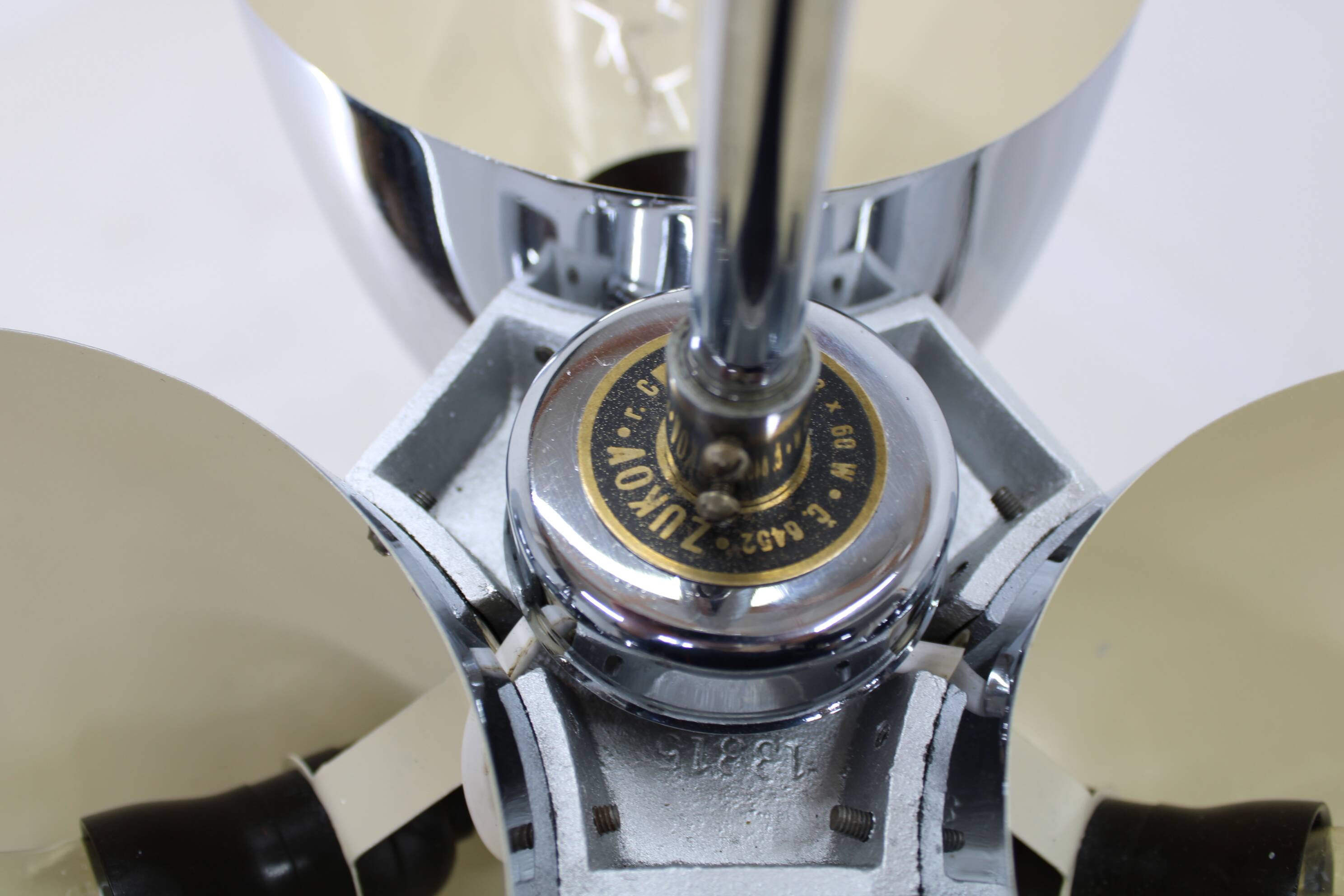 1930s Restored Bauhaus Chrome Plated Chandelier by Zukov , Czechoslovakia