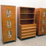 Cabinet and furniture in ash and painted glass, Italy, 1950