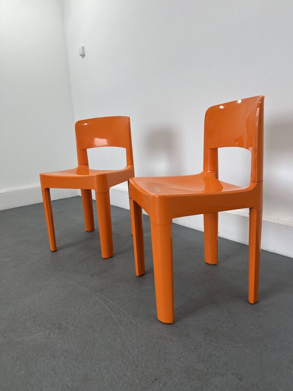 Ensemble de 2 chaises vintage Allibert en plastique orange, France 1970