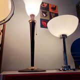 Large MAZDA 1950 Lamp Opaline Tulip/wood/metal