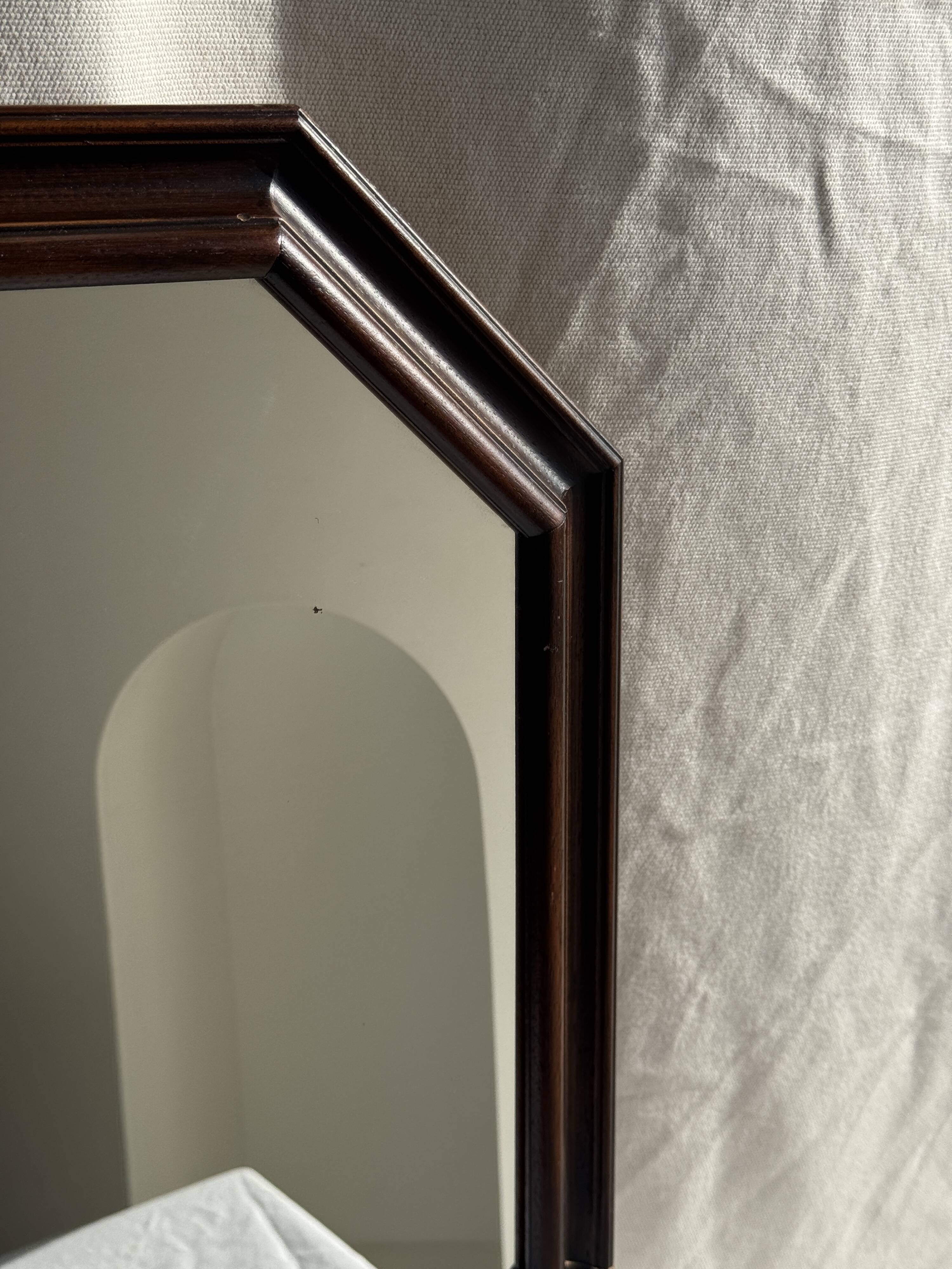 Vintage brown wooden octagonal mirror 58x48