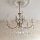 Vintage brass and crystal pendant chandelier with 6 lights