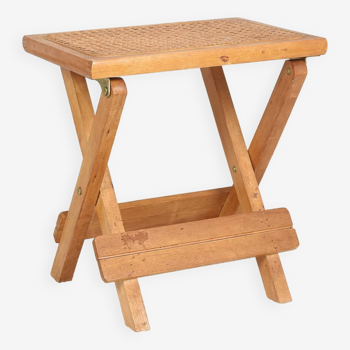 Folding stool or folding side table, in canework.