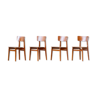 Series of 4 scandinavian chairs with curved back 1960