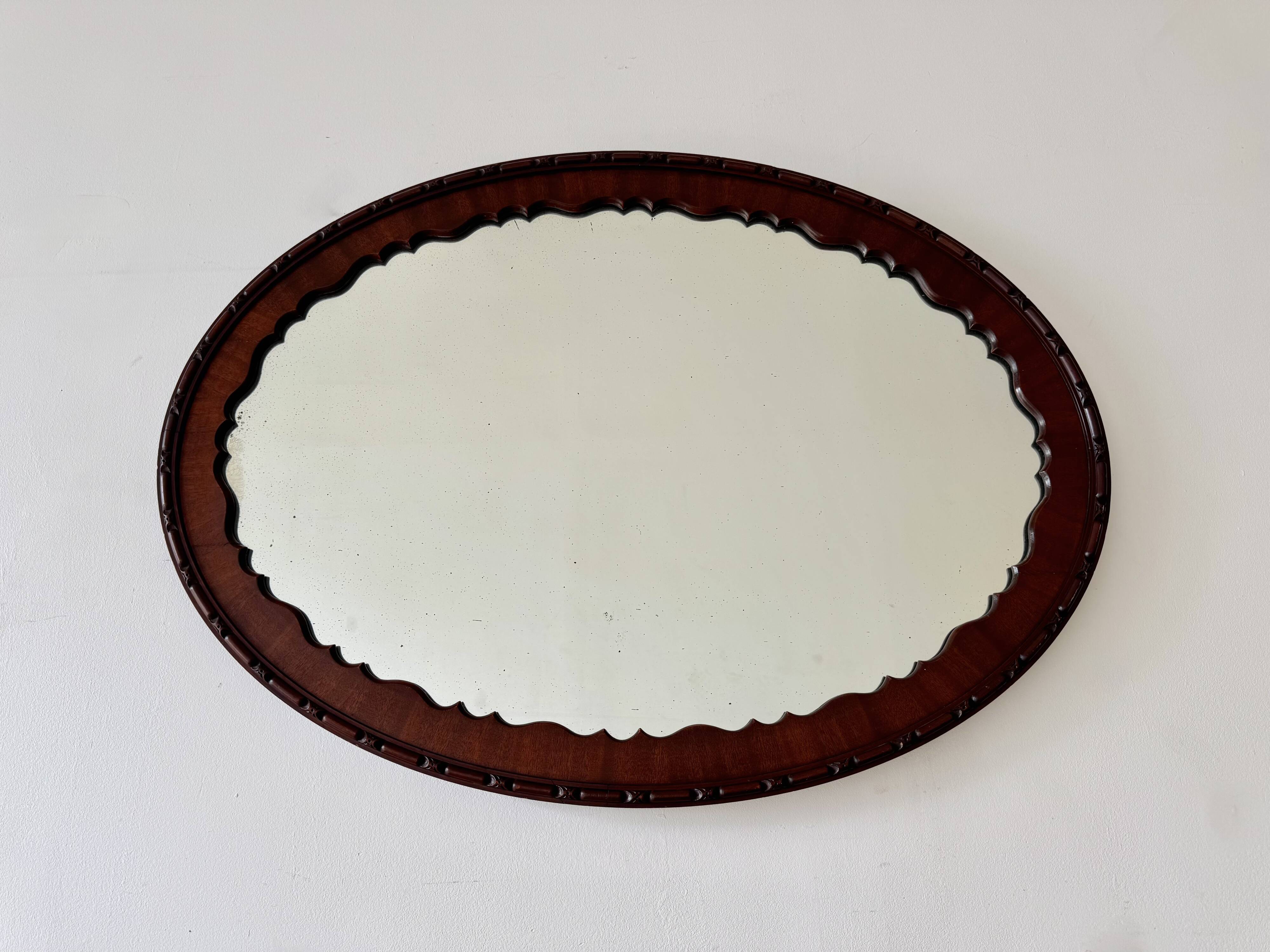 Antique Oval Mahogany Wall Mirror