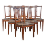 Ensemble de 6 chaises de salle à manger en cuir antiques d'origine néerlandaise