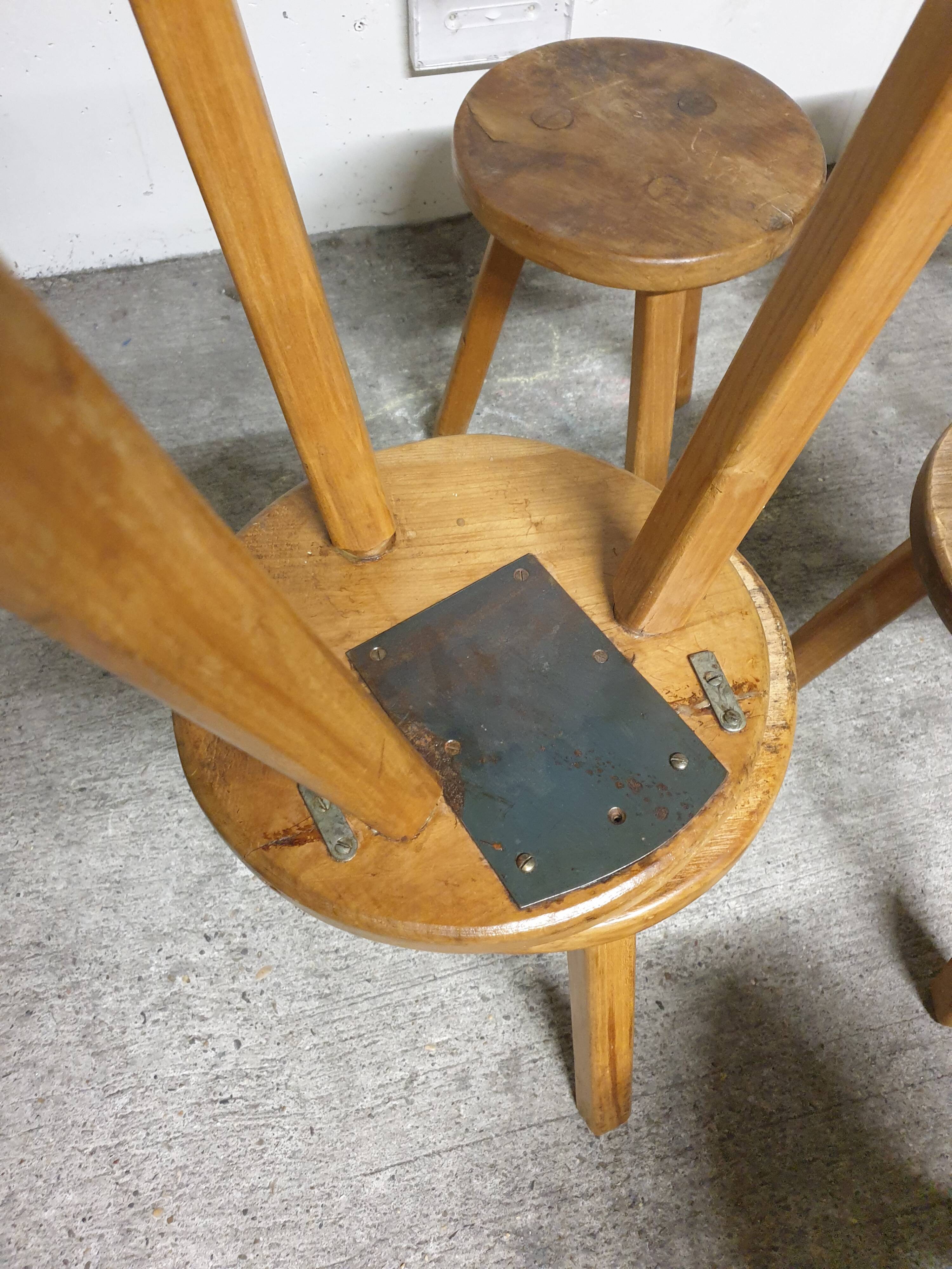 Mid-century wooden tripod stool Le Corbusier