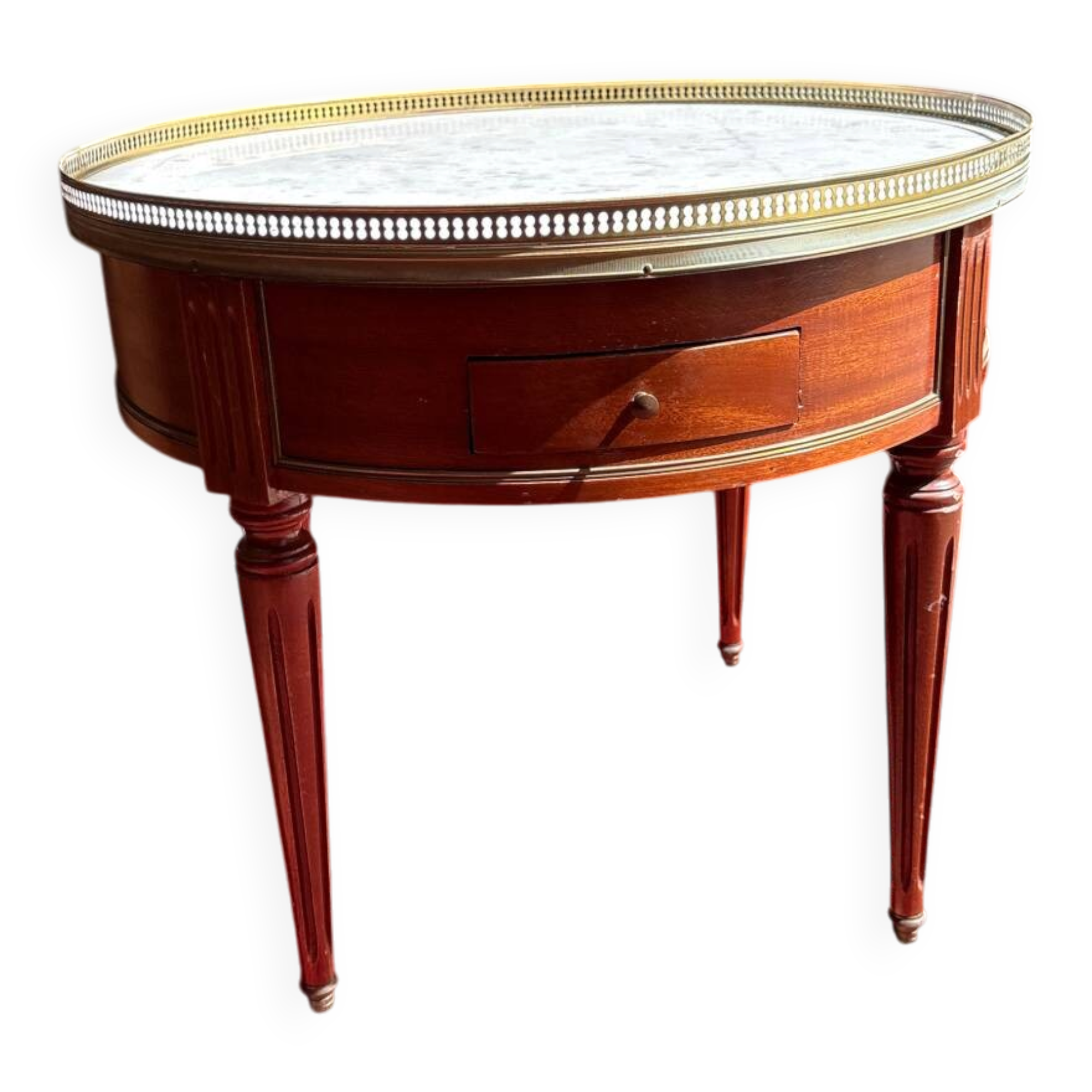 Bouillotte table in Louis XVI style, marble and brass.