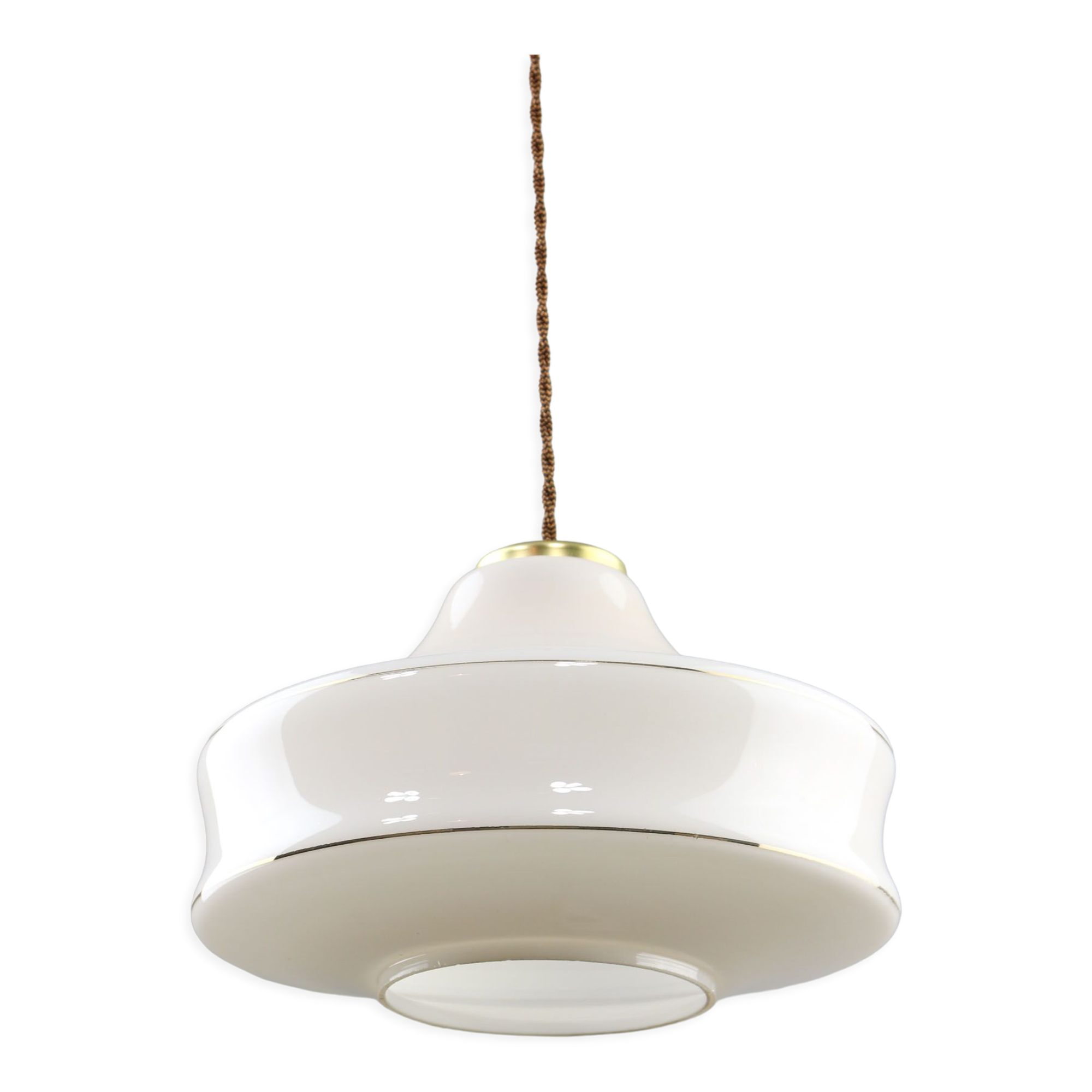 Mid-century White Glass & Brass Pendant Lamp
