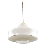 Mid-century White Glass & Brass Pendant Lamp