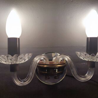 Pair of vintage glass/mirror two-arm wall lights