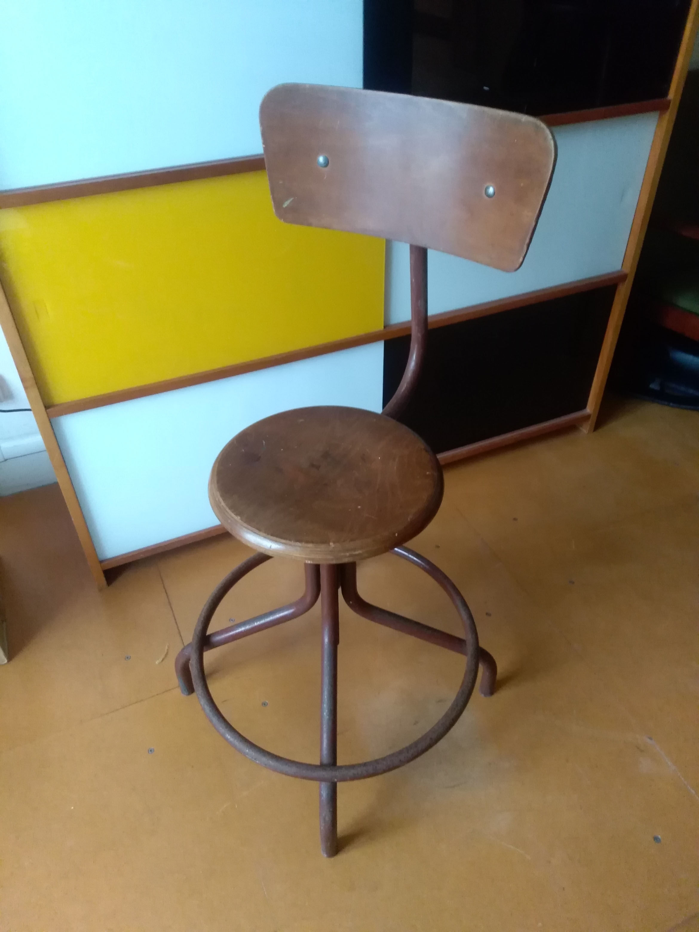 Adjustable workshop chair, steel wood 60s