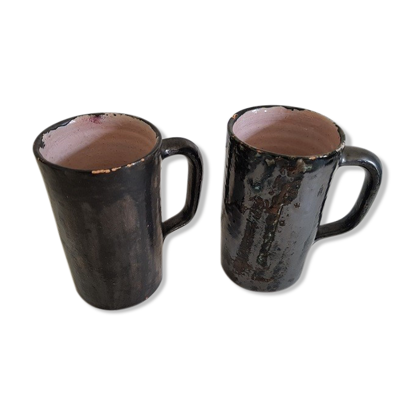Lot of 2 cups artisanal enamelled earth 1960