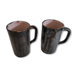 Lot of 2 cups artisanal enamelled earth 1960