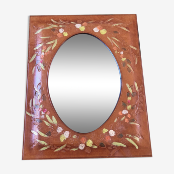 Miroir vintage tout en cuir 25x20cm