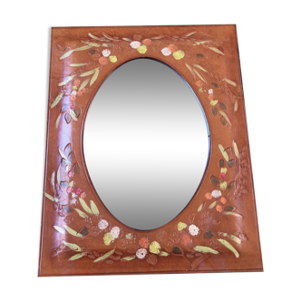 Miroir vintage tout en cuir 25x20cm