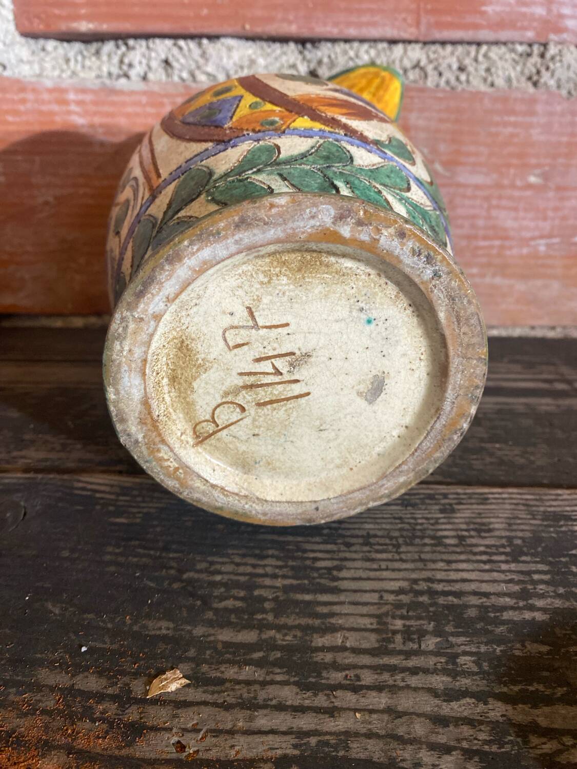 Antique Style Monaco Perugia Ceramic Pitcher with Multicolored Bird Decoration