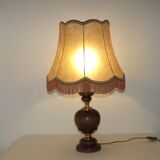 Vintage French Country Style Lamp Turned Wood Base & Hide Skin Shade