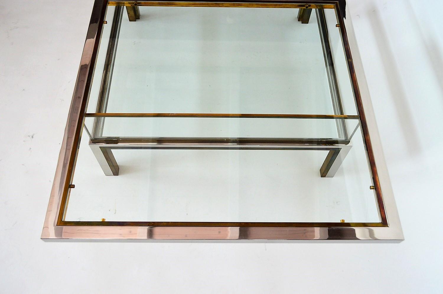 Coffee table in brass and chrome with folding top compartment to House Jansen 1970 s