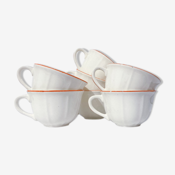 Lot de 7 tasses en grés orange et beige rétro Badonvilliers