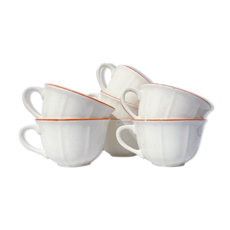 Lot de 7 tasses en grés orange et beige rétro Badonvilliers