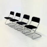 Set of 4 vintage tubular frame dining chairs in black velvet