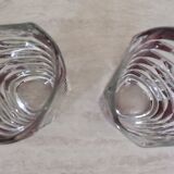 Pair of red and transparent triangular vases in vintage glass