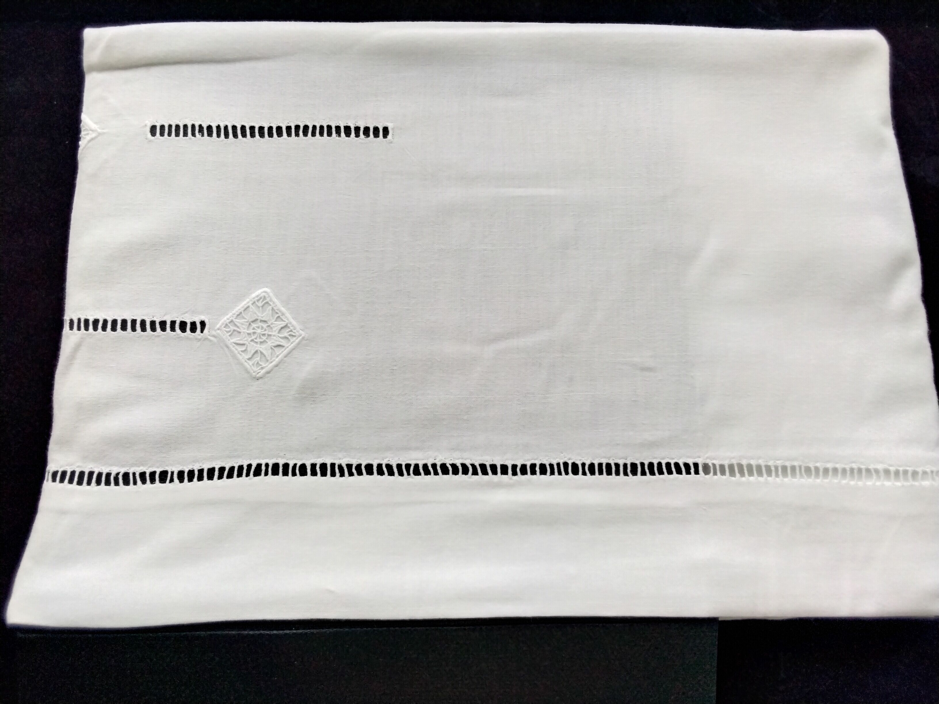 White cotton sheet with openwork and embroidery