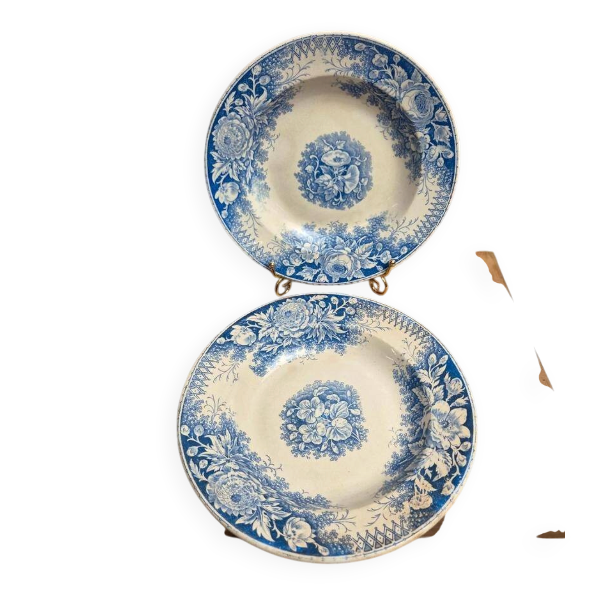 Set of 2 deep plates in Sarreguemines ironstone – Jardinière model – Various decorations