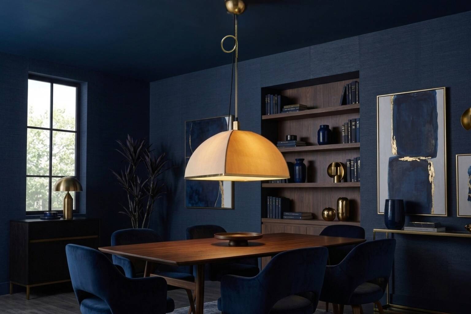 Lampadario Vintage anni '70 in Ottone e Stoffa