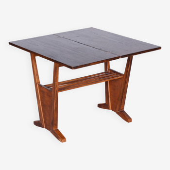 Restored Midcentury Oak Folding Table, Revived Polish, Czechia, 1950s