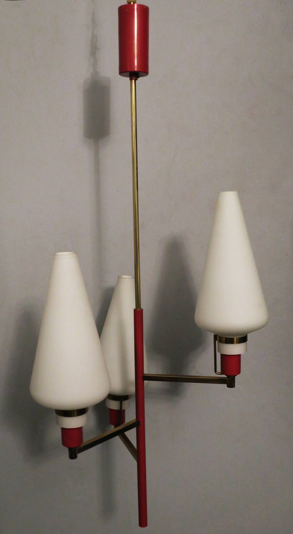 Italian brass and glass small chandelier, Stilnovo period 1950