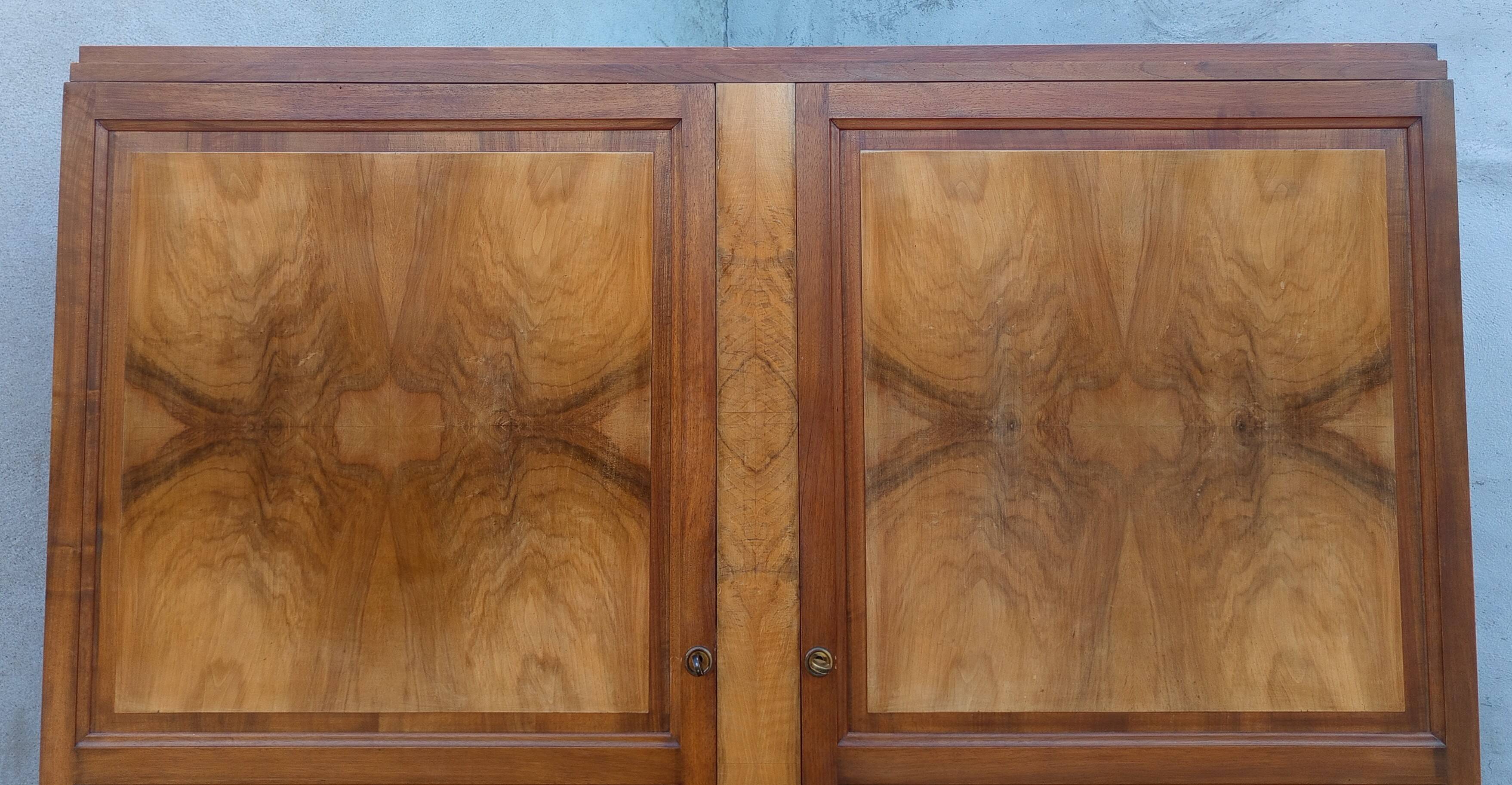 Art Deco Wardrobe in Walnut and Burl Walnut