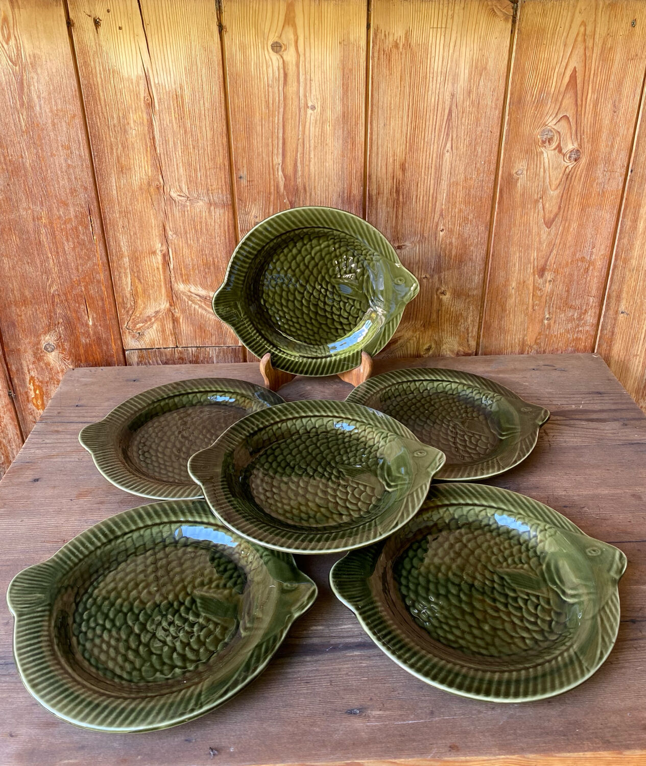 Lot de 6 assiettes barbotine poisson Sarreguemines
