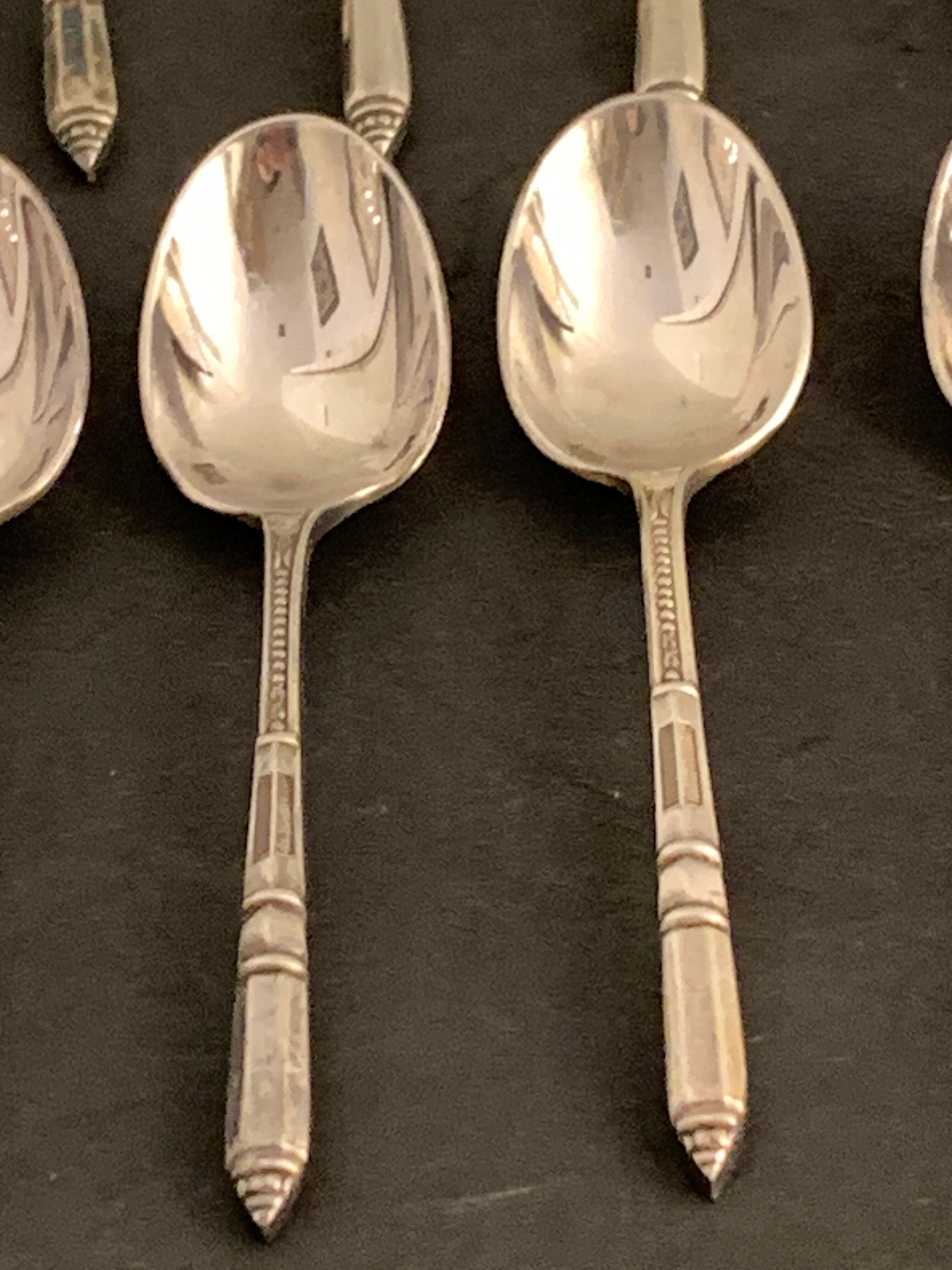 12 mocha spoons or coffee in Ercuis silver metal in their original box