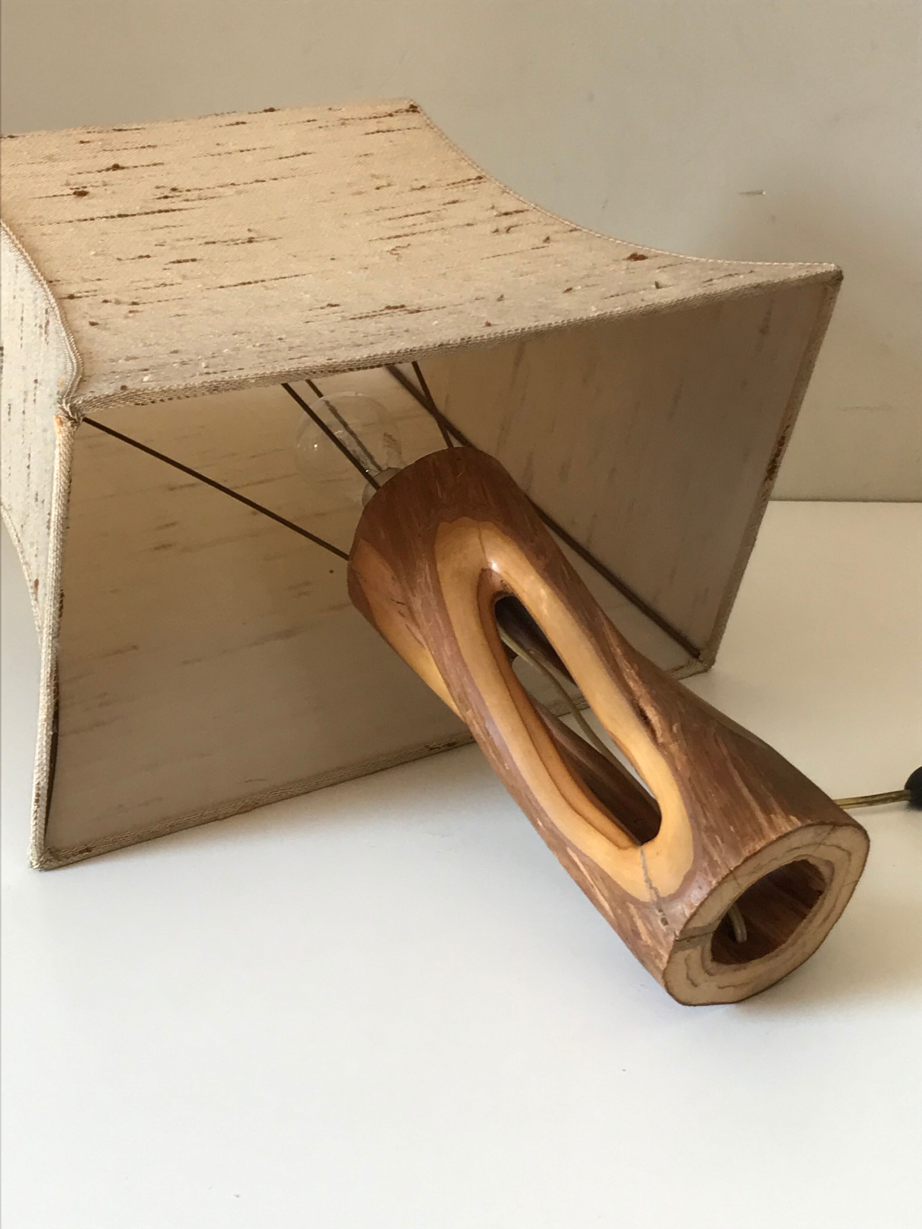 Vintage openwork wood lamp annees 60
