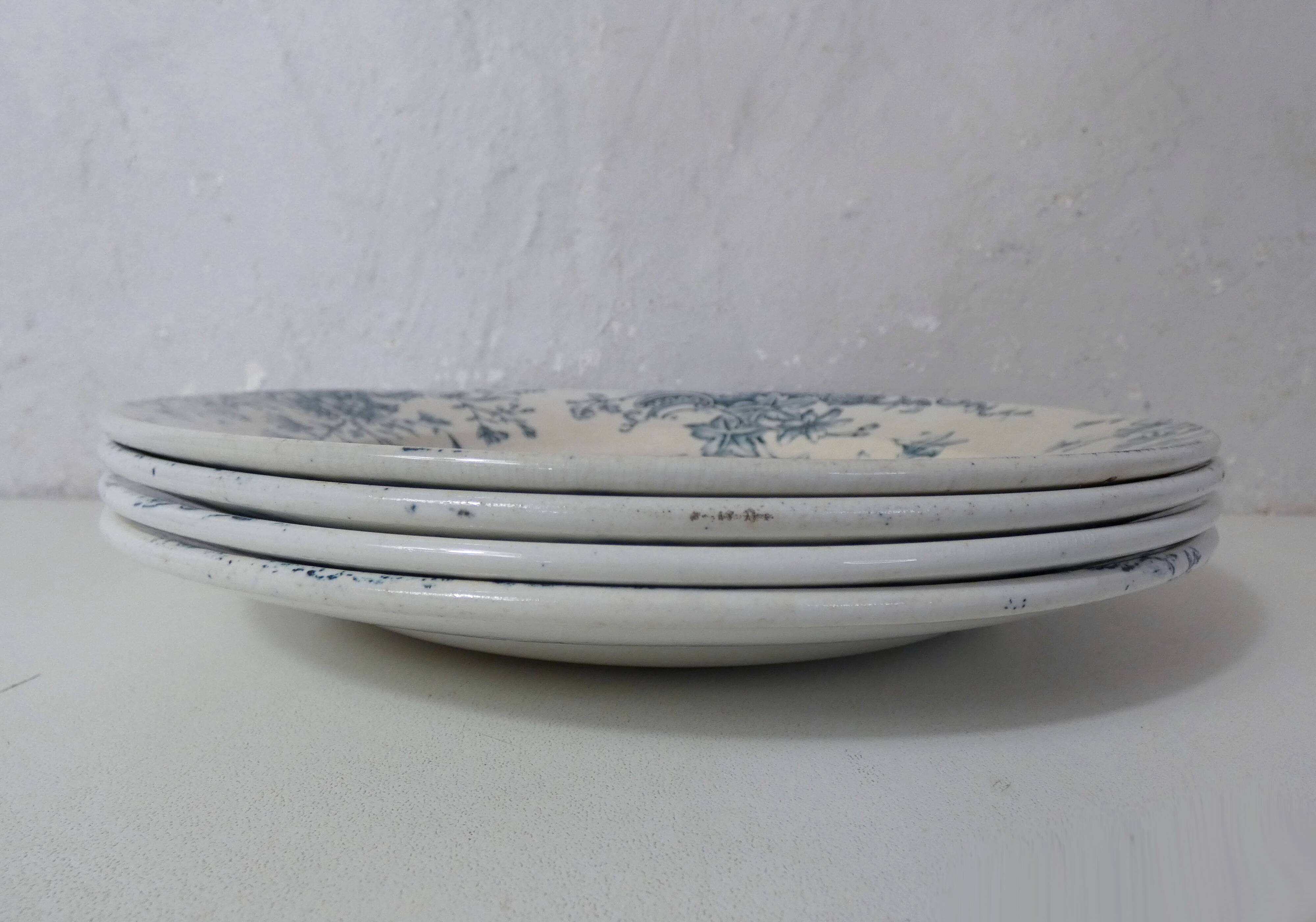 Terre de fer 4 assiettes plates fleurs althaea