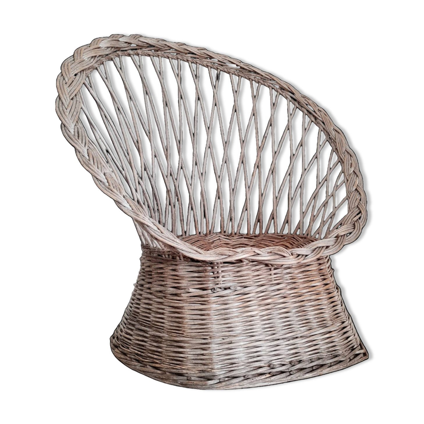 Antique armchair in gray woven wicker