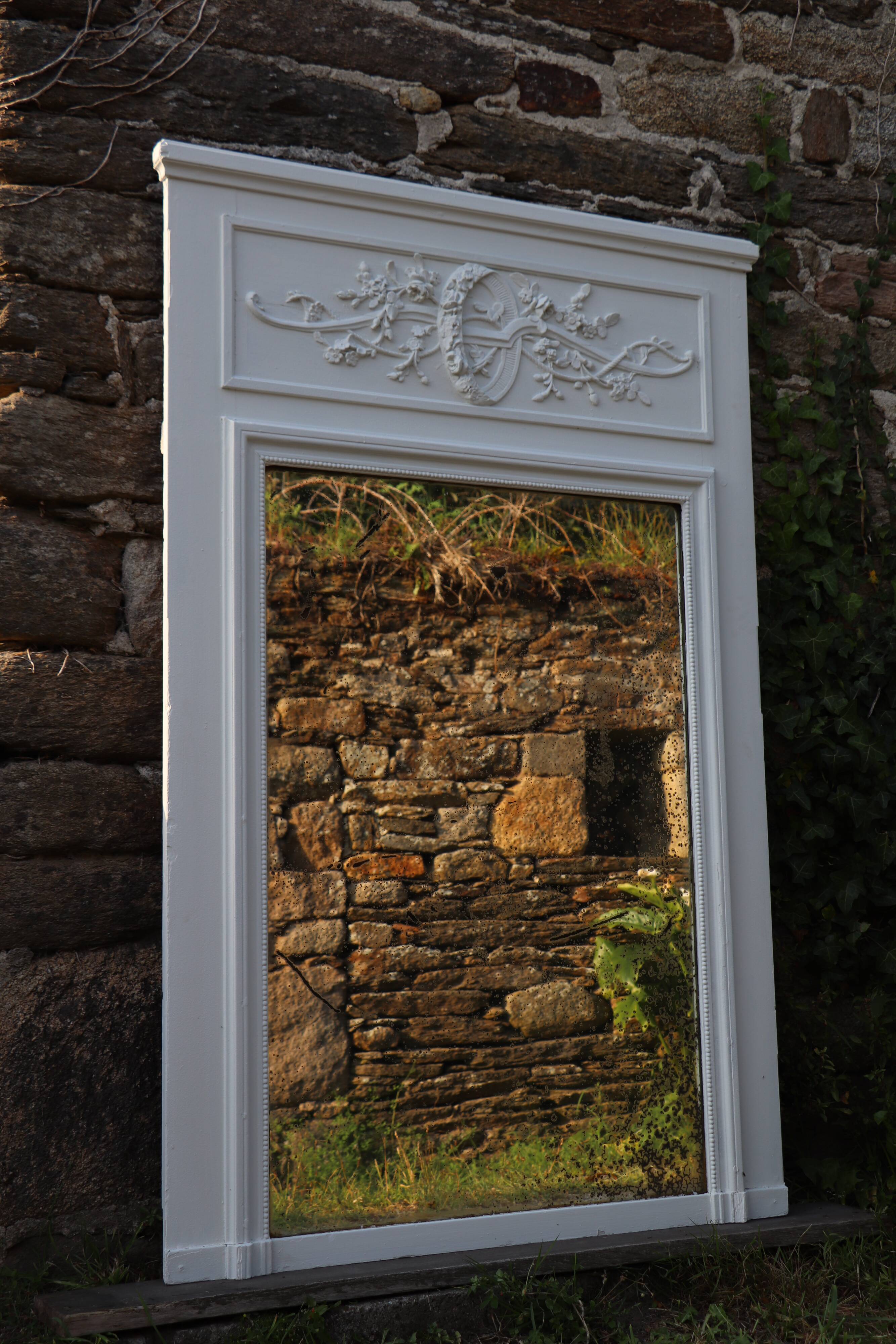 19th-century trumeau woodwork mirror 157x102cm