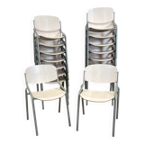 Set of 17 Eromes school chairs light wood gray steel Netherlands 80s